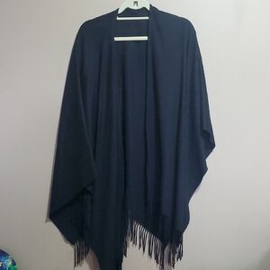 Portland Elegant Black Fringe Shawl OS